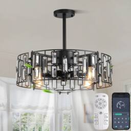 NIVOR 4 Lights Crystal Fandelier Ceiling Fan with Remote 6 Wind Speeds in Black - thumbnail 1