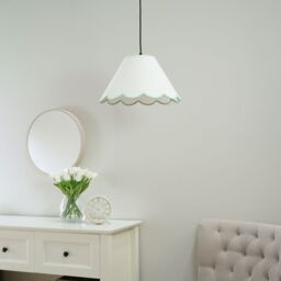 ValueLights Florie Natural Linen Large Tapered Lamp Shade with Scallop Pastel Trim in Green - thumbnail 3