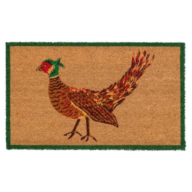Kukoon Front Door Mat Natural Coir Dirt Catching Rug - Pheasant in Beige - Size: 45 cm x 70 cm - image 1
