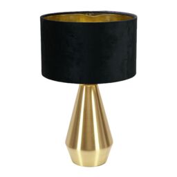 ValueLights Jax Gold Dimmable Touch Table Lamp with Velvet Drum & Gold Inner Lamp Shade in Black - thumbnail 2