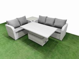 Fimous 5 Seater PE Rattan Wicker Garden Furniture Patio Conservatory Sofa Set w/ Adjustable Lifting Dining or Coffee Table 3 Seater Sofa Love Sofa - thumbnail 2