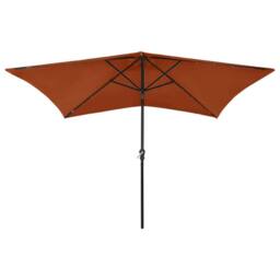 Berkfield Home Parasol with LEDs & Steel Pole Terracotta 2x3 m in Burnt Orange