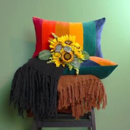 Furn Rainbow Striped Velvet Cushion in Gold - Size: 30 cm x 50 cm - thumbnail 4