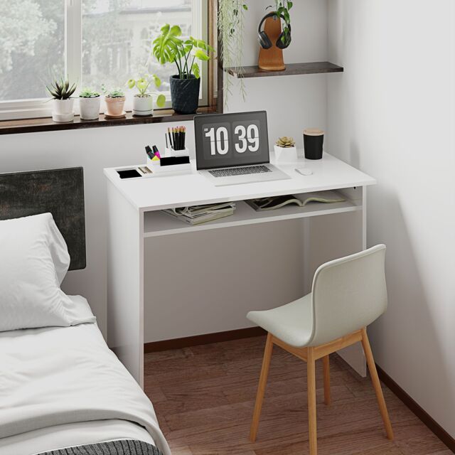 HOMCOM Computer Desk Writing Table Study Workstation Storage in White - image 1
