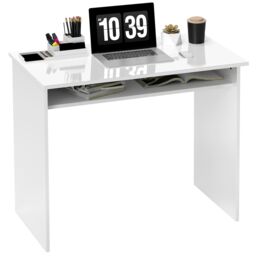 HOMCOM Computer Desk Writing Table Study Workstation Storage in White - thumbnail 2