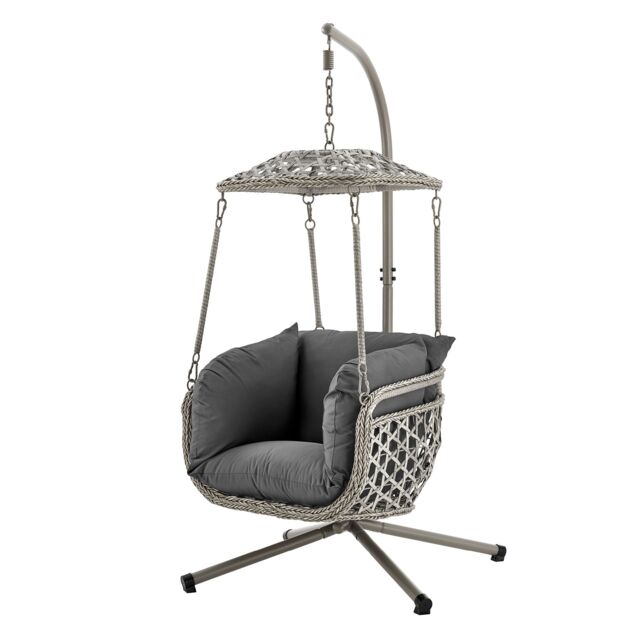 LIVIVO Kira Hanging Rattan Swing Chair with Canopy in Grey - image 1