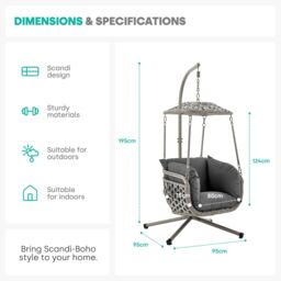 LIVIVO Kira Hanging Rattan Swing Chair with Canopy in Grey - thumbnail 6