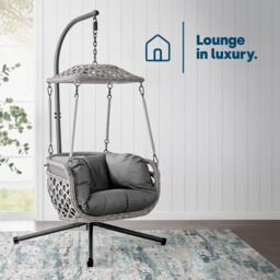LIVIVO Kira Hanging Rattan Swing Chair with Canopy in Grey - thumbnail 2