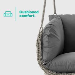 LIVIVO Kira Hanging Rattan Swing Chair with Canopy in Grey - thumbnail 4