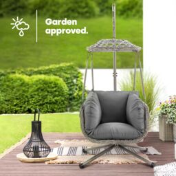 LIVIVO Kira Hanging Rattan Swing Chair with Canopy in Grey - thumbnail 3