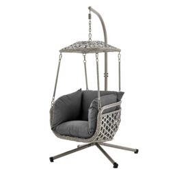 LIVIVO Kira Hanging Rattan Swing Chair with Canopy in Grey - thumbnail 1