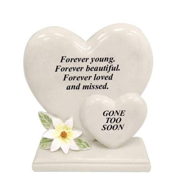 David Fischhoff Graveside Memorial White Lily Double Heart Plaque - Gone Too Soon in Cream - image 1