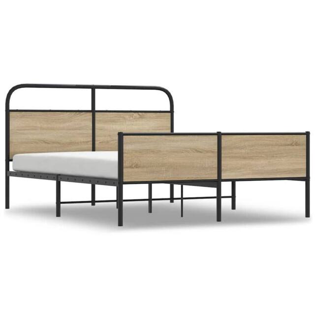 Berkfield Home Metal Bed Frame without Mattress Smoked Oak 160x200 cm in Light Brown - image 1