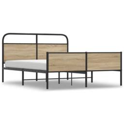 Berkfield Home Metal Bed Frame without Mattress Smoked Oak 160x200 cm in Light Brown - thumbnail 1