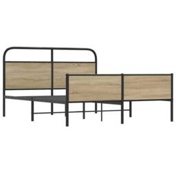 Berkfield Home Metal Bed Frame without Mattress Smoked Oak 160x200 cm in Light Brown - thumbnail 3