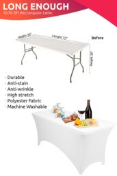 Neel Blue 6FT Rectangle Patio Tablecloth Elastic Spandex Table Cover, Pack of 5 in White - thumbnail 2