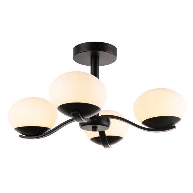 Happy Homewares Modern Matte Black Ceiling Light with Four Opal Oval Glass Shades - image 1