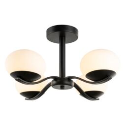 Happy Homewares Modern Matte Black Ceiling Light with Four Opal Oval Glass Shades - thumbnail 3