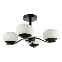 Happy Homewares Modern Matte Black Ceiling Light with Four Opal Oval Glass Shades - thumbnail 2