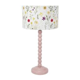 ValueLights Bobbins Pink Table Lamp with Floral Embroidered Drum Lamp Shade in Pale Pink - thumbnail 3