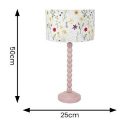 ValueLights Bobbins Pink Table Lamp with Floral Embroidered Drum Lamp Shade in Pale Pink - thumbnail 4
