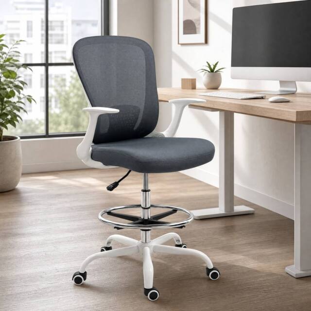 STILVORA Draughtsman Chair with Flip-up Armrests in Grey - image 1