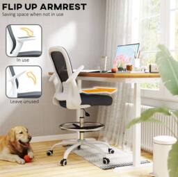 STILVORA Draughtsman Chair with Flip-up Armrests in Grey - thumbnail 4
