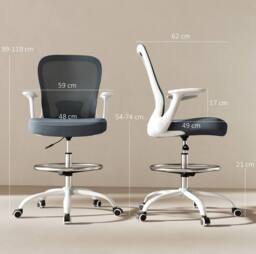 STILVORA Draughtsman Chair with Flip-up Armrests in Grey - thumbnail 2