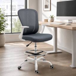 STILVORA Draughtsman Chair with Flip-up Armrests in Grey - thumbnail 1