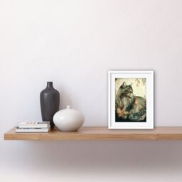 "Artery8 Wall Art Print Maine Coon Cat with Flower Pattern Modern Watercolour Artwork Framed 9X7 Inch in White - Size: W7"" x H9""" - thumbnail 2
