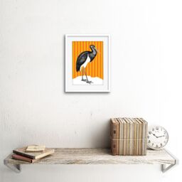"Artery8 Wall Art Print Tall Birds On Stripes Black Stork Orange Artwork Framed 9X7 Inch in White - Size: W7"" x H9""" - thumbnail 2