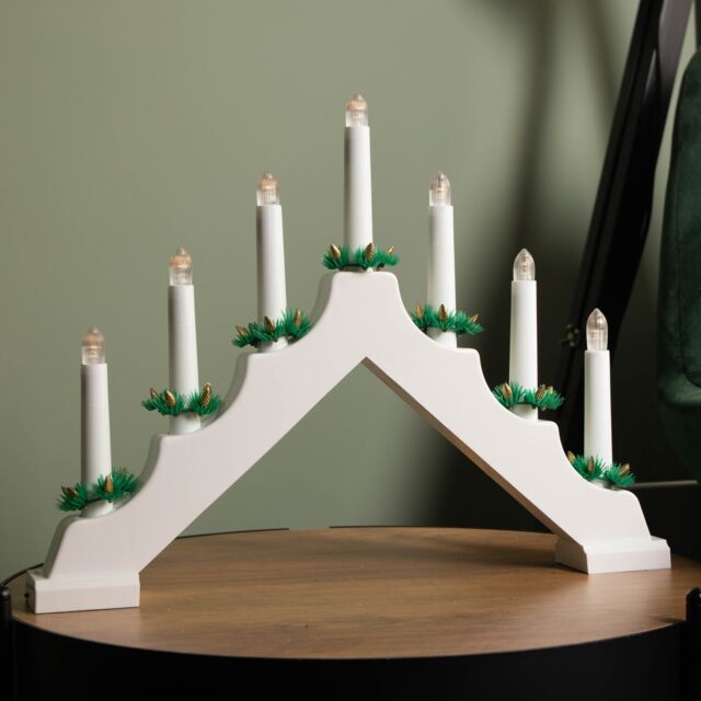Samuel Alexander 41cm Battery Operated Light up White Christmas Candle Bridge with 7 Warm White LEDs - image 1