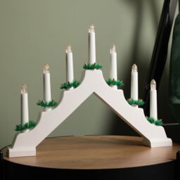 Samuel Alexander 41cm Battery Operated Light up White Christmas Candle Bridge with 7 Warm White LEDs - thumbnail 1