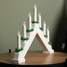 Samuel Alexander 41cm Battery Operated Light up White Christmas Candle Bridge with 7 Warm White LEDs - thumbnail 3