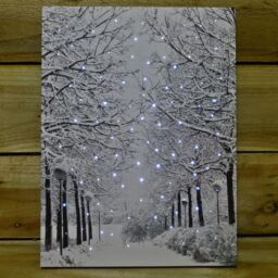 Samuel Alexander 40 x 30cm Battery Operated Light up Fibre Optic Winter Avenue Christmas Wall Canvas in White - Size: 40 x 30 cm - thumbnail 5