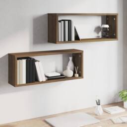 Berkfield Home Wall Cube Shelves 2 pcs Brown Oak 60x15x23 cm Engineered Wood - Size: 60 x 15 x 23 cm - thumbnail 6