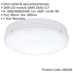 Loops Gloss White IP65 Bulkhead Light - 18W CCT SMD LED Module - 300mm Diameter - thumbnail 2