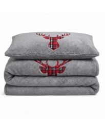 Velosso Stag Head Teddy Warm & Cosy Duvet Cover & Pillowcase Set in Silver - Size: Single - thumbnail 2
