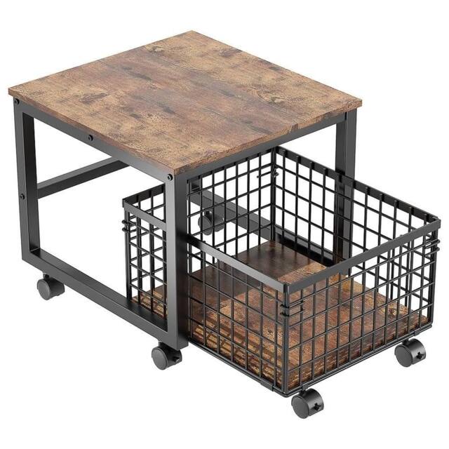 VOGREX Heavy Duty Wooden Mini Fridge Stand w/Rolling Storage Basket in Brown - Size: Large - image 1