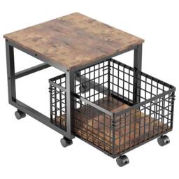 VOGREX Heavy Duty Wooden Mini Fridge Stand w/Rolling Storage Basket in Brown - Size: Large - thumbnail 1