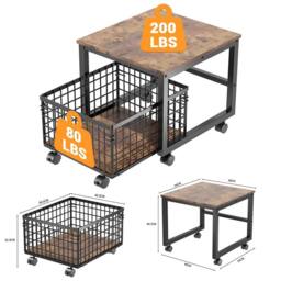 VOGREX Heavy Duty Wooden Mini Fridge Stand w/Rolling Storage Basket in Brown - Size: Large - thumbnail 2
