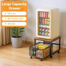 VOGREX Heavy Duty Wooden Mini Fridge Stand w/Rolling Storage Basket in Brown - Size: Large - thumbnail 5
