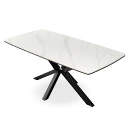 More4Homes Juno White marble Ceramic Dining Table & 8 Raye Velvet Chairs in Beige - thumbnail 2