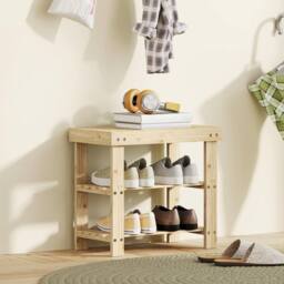 HOMCOM 3-Tier Bamboo Shoe Bench with 2 Shelves for Entryway, Wood Finish in Natural