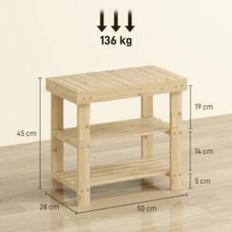 HOMCOM 3-Tier Bamboo Shoe Bench with 2 Shelves for Entryway, Wood Finish in Natural - thumbnail 3