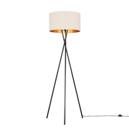 ValueLights Camden Black Metal Tripod Floor Lamp with Beige & Gold Lamp Shade - thumbnail 6