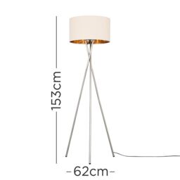 ValueLights Camden Black Metal Tripod Floor Lamp with Beige & Gold Lamp Shade - thumbnail 7
