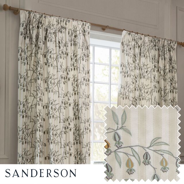 Sanderson Chinese Lanterns Embroidered Room Darkening Pencil Pleat Curtains in Beige - Size: 117 cm width x 183 cm drop - image 1