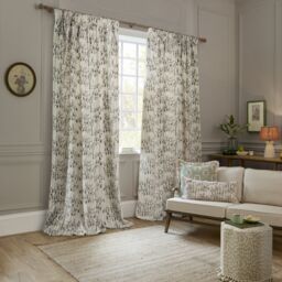 Sanderson Chinese Lanterns Embroidered Room Darkening Pencil Pleat Curtains in Beige - Size: 117 cm width x 183 cm drop - thumbnail 2