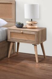 Time4sleep Frances Rattan Oak Finish 1 Drawer Bedside in Light Oak - thumbnail 1